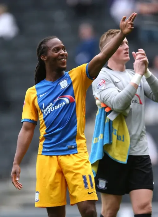 Framed Print : Preston's Daniel Johnson Celebrates Championship Win Against MK Dons Framed Print : Preston's Daniel Johnson Celebrates Championship Win Against MK Dons