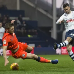 Print of Andrew Hughes Against Millwall at Deepdale Print of Andrew Hughes Against Millwall at Deepdale