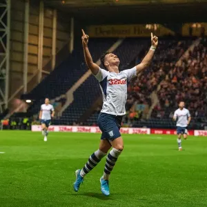 Preston North End's Josh Harrop Celebrates Goal Against Stoke City in SkyBet Championship (August 21, 2019)