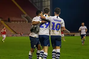 : Barnsley v PNE Action 021 - Tom Barkhuizen Goal Celebration Scott Sinclair ans Josh